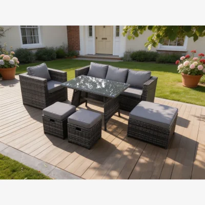 The Range 7 Seater Grey Lounge Rattan Sofa Set Garden Furniture Outdoor - Dark Grey Mixed