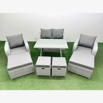 The Range Fimous PE Rattan 8-Seater Garden Dining and Sofa Set with Tempered Glass Table, Light Grey. - Light Grey
