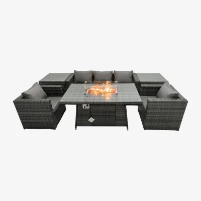 The Range Outdoor Lounge Rattan Sofa Set Garden Furniture Gas Firepit Set - Dark Grey Mixed