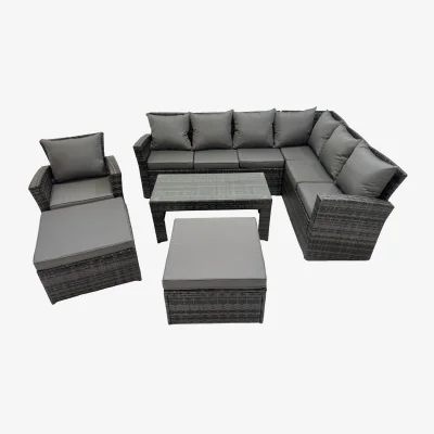 The Range Fimous 6-Piece Rattan Garden Sofa Set Dark Grey Mixed - Dark Grey Mixed