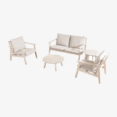 The Range Abrihome Solid Acacia Outdoor Garden Set - Flat Pack 2-Seater Sofa Set - Natural Wood