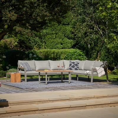 The Range Outdoor 6 Seater Corner Sofa Set with Coffee Table and Side Table - Soft Grey