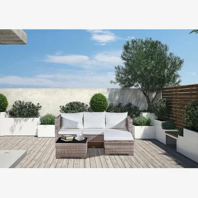 The Range 3 Piece Steel and Rattan Sofa Set - Natural
