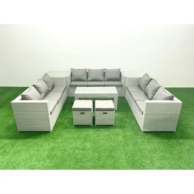The Range Fimous 11-Seater Rattan Garden Sofa Set with Oblong Coffee Table Light Grey Mixed - Light Grey Mixed