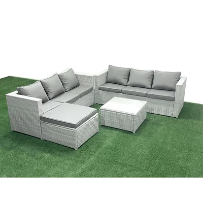 The Range Fimous 7-Seater Rattan Garden Sofa Set Light Grey Mixed - Light Grey Mixed