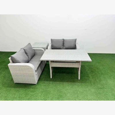 The Range Fimous 4 Seater Outdoor Rattan Love Sofa Set with Rectangular Glass Dining Table Light Grey - Light grey with dark grey fabric