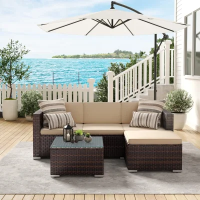 The Range Outdoor Rattan Corner Sofa Set with PE Wicker Finish, Modular Patio Furniture for Garden Seating - Brown and Taupe
