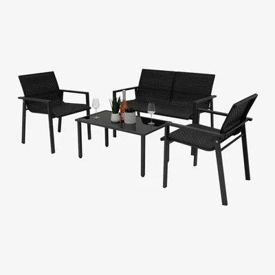 The Range 4 Piece Rattan Patio Furniture Set - Black