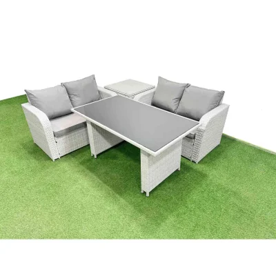 The Range Fimous 4-Piece PE Rattan Outdoor Sofa Set with Cushions and Glass Table Light Grey - Light grey PE rattan with dark grey fabric