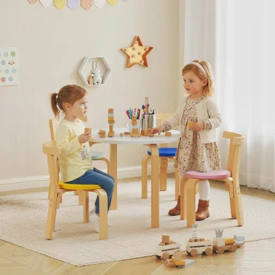 The Range AIYAPLAY 5 Piece Kids Table and Chairs Set Wooden for 3-8 Years - Beige