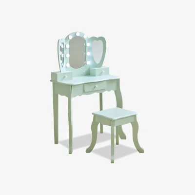 The Range Heart Kids Play Vanity Table with LED Lights, Mirror, Stool  Storage Drawers - Sage Green