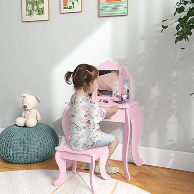 The Range HOMCOM Kids Vanity Table and Chair Set  - Pink