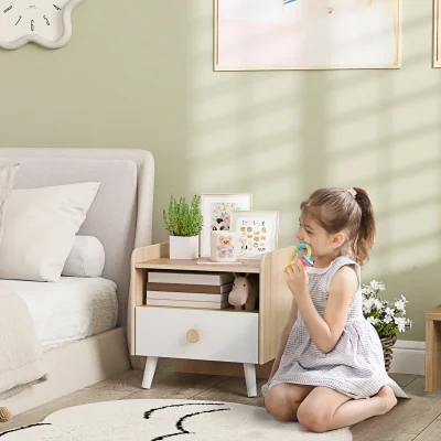 The Range AIYAPLAY Kids Bedside Table with Drawer and Open Storage Shelf, White - White