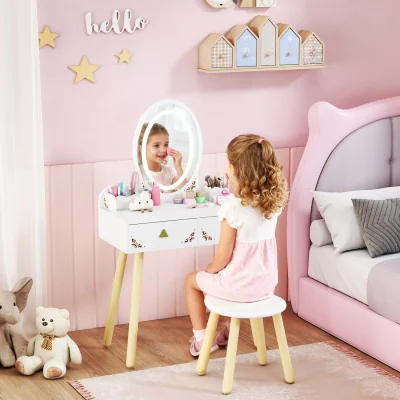 The Range AIYAPLAY Kids Vanity Table Set with 3-Colour LED Lights - White