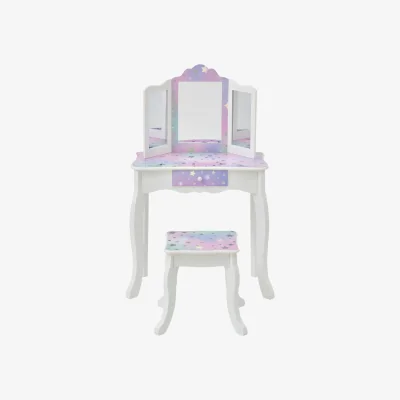 The Range Kids Vanity Table & Stool with Tri-Fold Mirror and Drawer - White