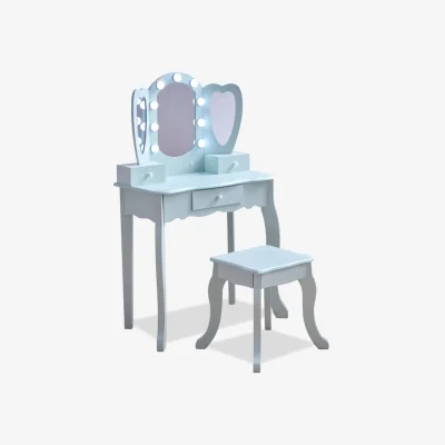 The Range Heart Kids Play Vanity Table with LED Lights, Mirror, Stool  Storage Drawers - Light Blue