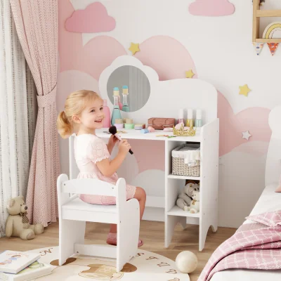 The Range AIYAPLAY Kids Dressing Table with Mirror Stool Storage Shelves - White