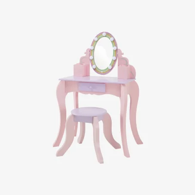 The Range Teamson Kids Vanity Table & Stool with LED Mirror and Drawer Storage - Pink