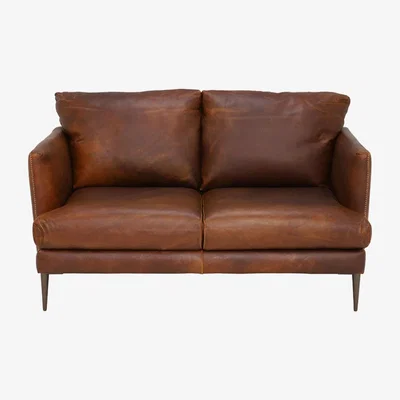 Barker and Stonehouse Acacia Loveseat Sofa, Brown Leather | Barker & Stonehouse
