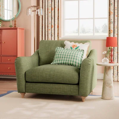 Dunelm Hattie Slub Faux Linen Snuggle Sofa Slub Faux Linen Green