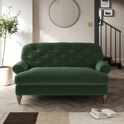 Dunelm Canterbury Snuggle Chair Cosy Velvet Bottle Green