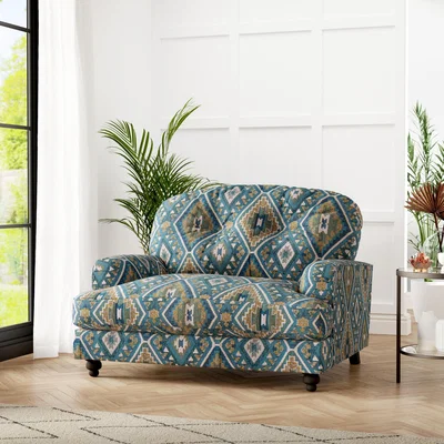 Dunelm Martha Woven Snuggle Chair Global Woven Blue