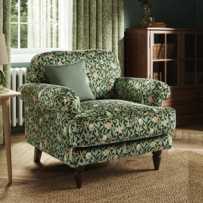 Dunelm Jolene William Morris Bird & Pomegranate Print Velvet Snuggle Chair