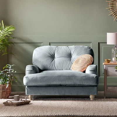 Dunelm Martha Vintage Velvet Snuggle Chair Light Blue