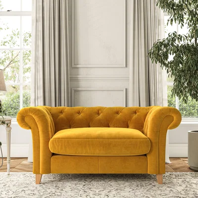 Dunelm Pimlico Snuggle Chair Luxury Velvet Old Gold