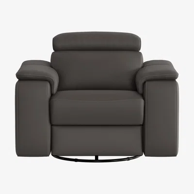 Furniture Village Nicoletti Italia - Davide Leather Swivel Rocker Power Recliner Chair - Torello Grigio Scuro