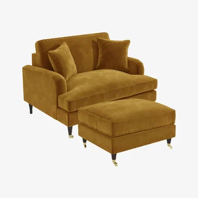 Furniture123 Mustard Velvet Loveseat and Footstool Set - Payton