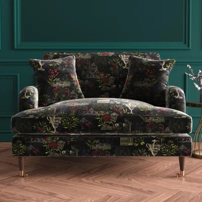 Furniture123 Floral Loveseat Armchair in Black - Payton