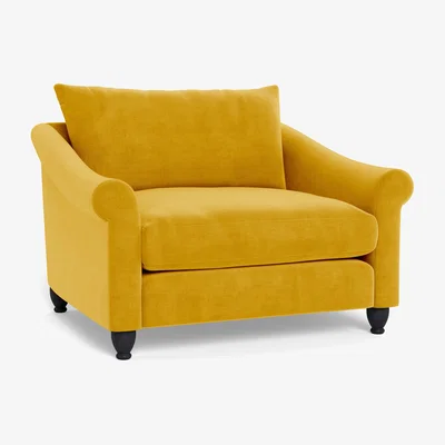 Heal's Heal's Devon Loveseat Smart Luxe Velvet Canary Dark Brown Stain Beech Feet - Heal's UK Furniture