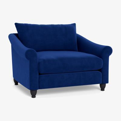 Heal's Heal's Devon Loveseat Smart Luxe Velvet Azure Walnut Stain Beech Feet - Heal's UK Furniture
