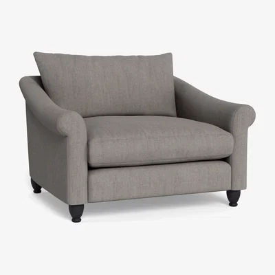 Heal's Heal's Devon Loveseat Broad Weave Pebble Dark Brown Stain Beech Feet - Heal's UK Furniture