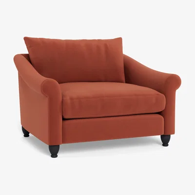 Heal's Heal's Devon Loveseat Smart Luxe Velvet Tawny Walnut Stained Feet