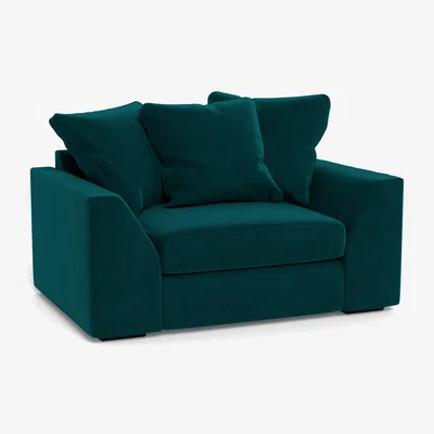 Heal's Heal's Cumulus Loveseat Smart Luxe Velvet Ocean Black Feet - Heal's UK Furniture