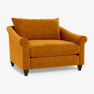Heal's Heal's Devon Loveseat Smart Luxe Velvet Cognac Dark Brown Stain Beech Feet - Heal's UK Furniture