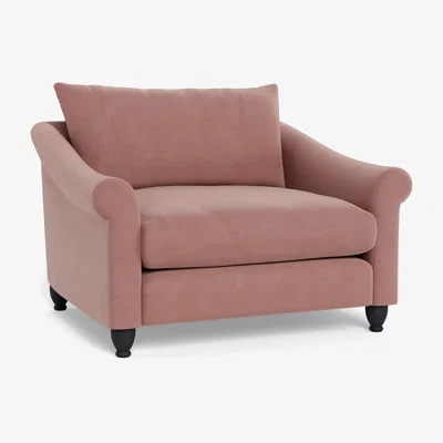 Heal's Heal's Devon Loveseat Smart Luxe Velvet Dusky Pink Natural Beech Feet
