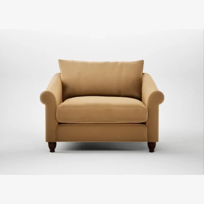 Heal's Heal's Devon Loveseat Wool Velvet Camel Walnut Stained Feet