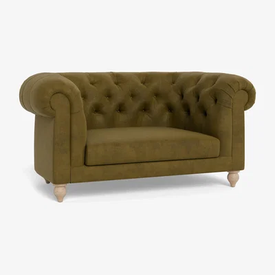 Heal's Heal's Fitzrovia Loveseat Smart Luxe Velvet Peridot Stained Oak Feet