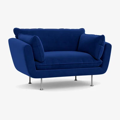 Heal's Heal's Allora Loveseat Smart Luxe Velvet Azure Stainless Steel Feet