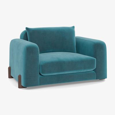 Heal's Heal's Nuvola Loveseat Smart Luxe Velvet Airforce Walnut Stained Feet