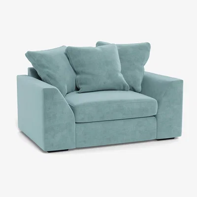 Heal's Heal's Cumulus Loveseat Smart Luxe Velvet Mineral Blue Black Feet