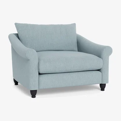 Heal's Heal's Devon Loveseat Smart Linen Mix Duck Egg Black Stain Beech Feet - Heal's UK Furniture
