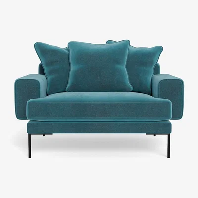 Heal's Heal's Torrington Loveseat Smart Luxe Velvet Airforce Blue Black Feet