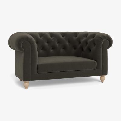 Heal's Heal's Fitzrovia Loveseat Velvet Charcoal Chestnut Stain Feet - Heal's UK Bedroom Furniture