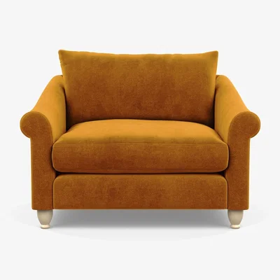 Heal's Heal's Devon Loveseat Smart Luxe Velvet Airforce Blue Dark Brown Stain Beech Feet - Heal's UK Furniture