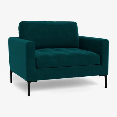 Heal's Heal's Eton Loveseat Textured Boucle Indigo Brass Feet - Heal's UK Furniture