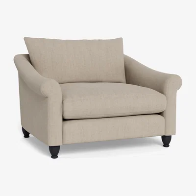 Heal's Heal's Devon Loveseat Broad Weave Putty Black Stain Beech Feet - Heal's UK Furniture